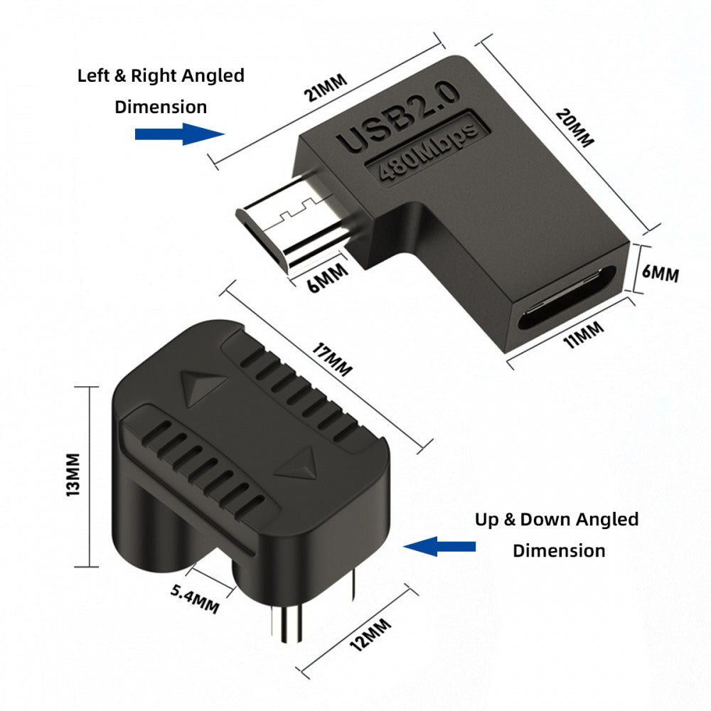 Chenyang 4pcs/lot USB-C USB2.0 Type C Female to Micro USB Male Power Data Adapter 90/360 Degree Angled Type UC-102