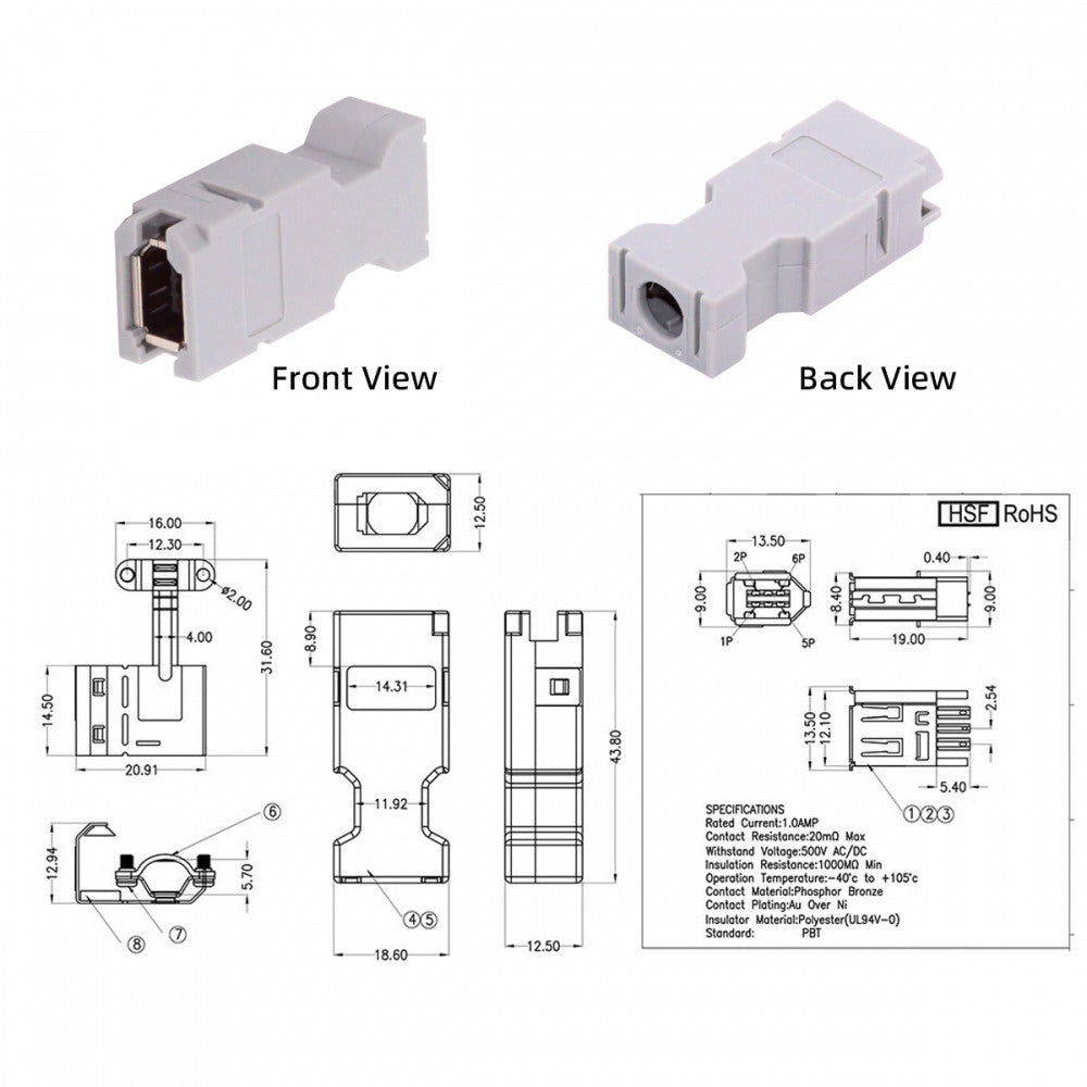 Chenyang SM-6E I/O Connector IEEE 1394 6Pin CN3 Socket 55100-0670 Female JZSP-CMP9-1-E Compatible with Yaskawa Panasonic Servo 54280-0609 CN-010-FE