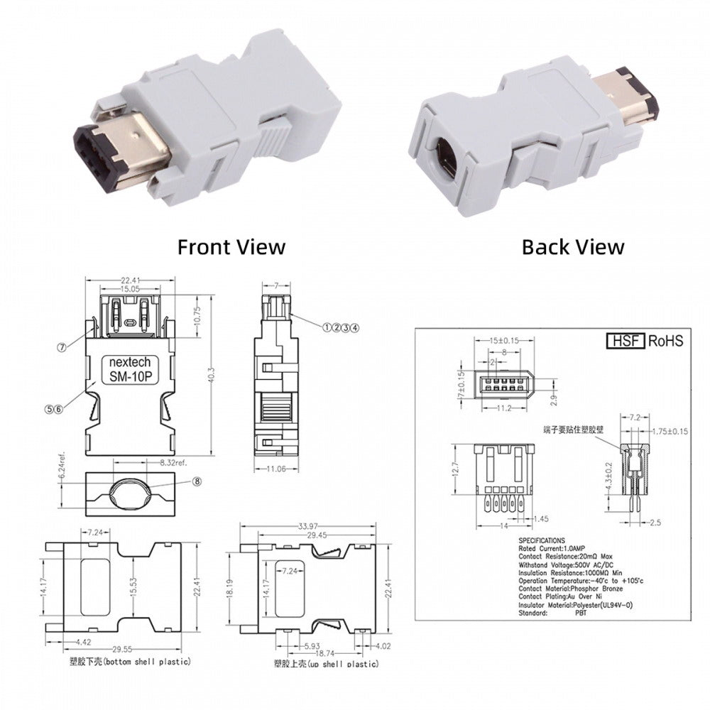 Chenyang SM-6P I/O Connector IEEE 1394 6Pin CN3 Plug 55100-0670 Male JZSP-CMP9-1-E Compatible with Yaskawa Panasonic Servo 54280-0609 CN-010-MA