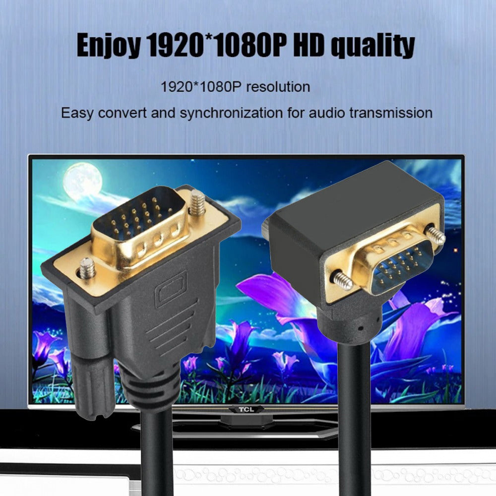 Chenyang 90 Degree Up Angled VGA RGB Male to Straight Male Extension Cable 3COAX+6C for Monitor Projector Computer DB-007-UP