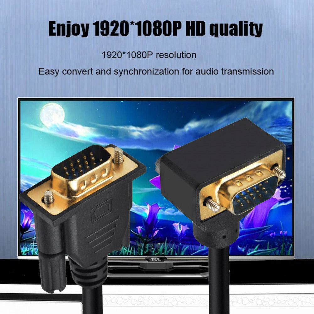 Chenyang 90 Degree Down Angled VGA RGB Male to Straight Male Extension Cable 3COAX+6C for Monitor Projector Computer DB-007-DN