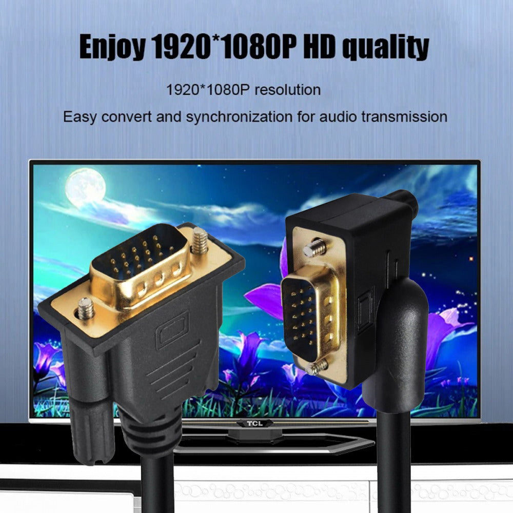 Chenyang 90 Degree Left Angled VGA RGB Male to Straight Male Extension Cable 3COAX+6C for Monitor Projector Computer DB-007-LE