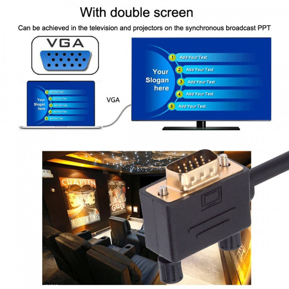 Chenyang 90 Degree Left Angled VGA RGB Male to Straight Male Extension Cable 3COAX+6C for Monitor Projector Computer DB-007-LE