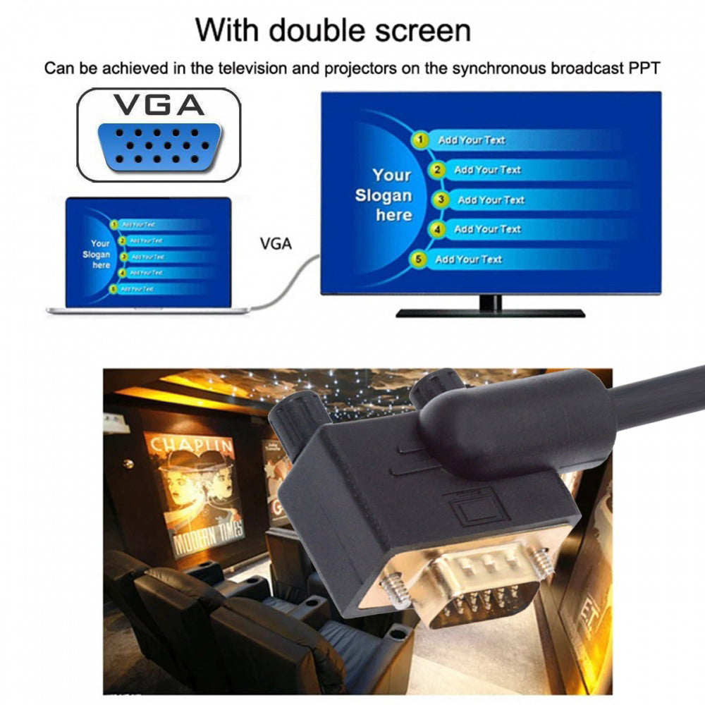 Chenyang 90 Degree Right Angled VGA RGB Male to Straight Male Extension Cable 3COAX+6C for Monitor Projector Computer DB-007-RI