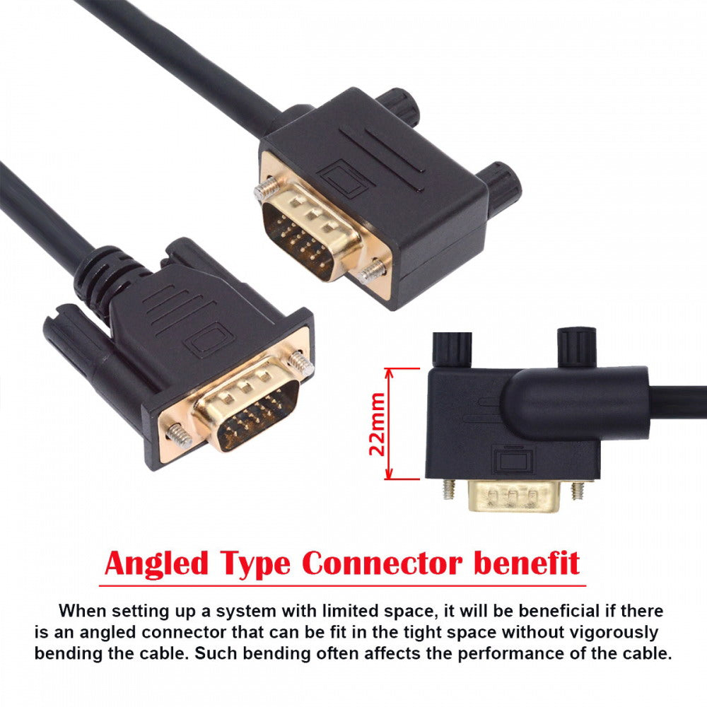 Chenyang 90 Degree Right Angled VGA RGB Male to Straight Male Extension Cable 3COAX+6C for Monitor Projector Computer DB-007-RI