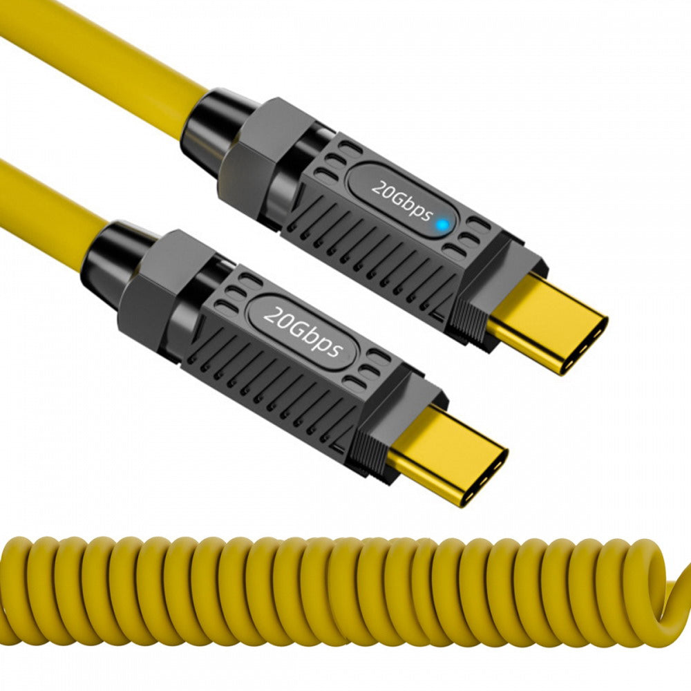 Chenyang Stretch Coiled USB-C USB4 Cable 20Gbps 140W 8K for Gaming Keyboard Mouse Type-C Male to Male Cable Power & Data UC-164-MM-1.8M