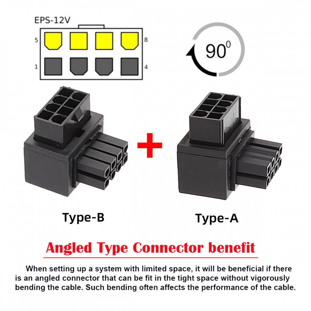 Chenyang 2pcs/lot ATX 8P EPS Male to Female 90 Degree Up Down Angled Power Header Adapter for CPU 12V PW-054