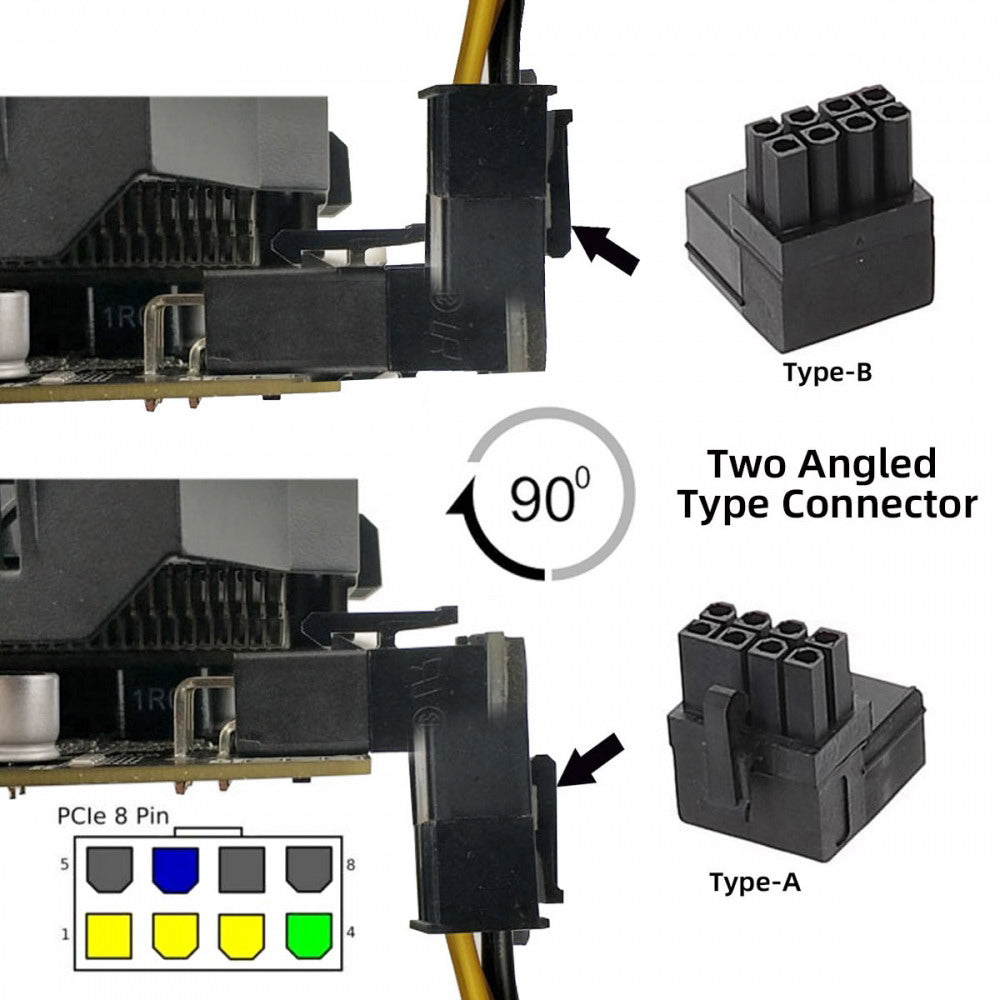 Chenyang 2pcs/lot ATX 8P Male to Female 90 Degree Up Down Angled Power Header Adapter for GPU Graphics Card PW-027