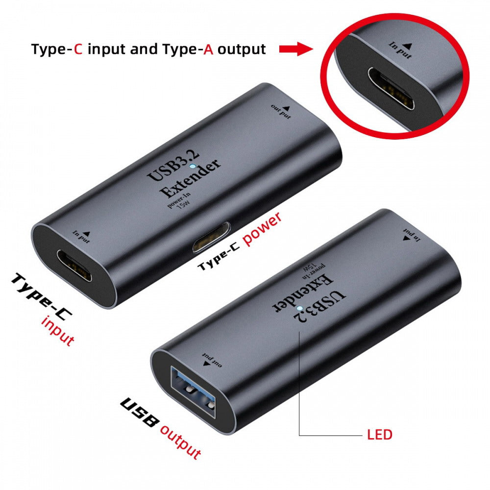 Chenyang USB 3.0 Active Repeater Adapter Type-C Female Host to Type-A Female Device Extender with Chipset for Camera Printer Computer U3-010-CFAF