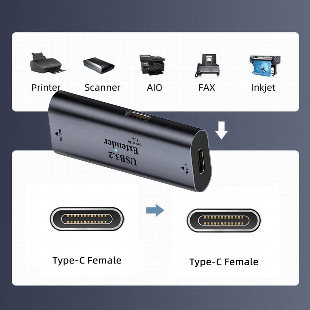 Chenyang USB 3.0 Active Repeater Adapter Type-C Female to Type-C Female Extender with Chipset for Camera Printer Computer U3-010-CFCF