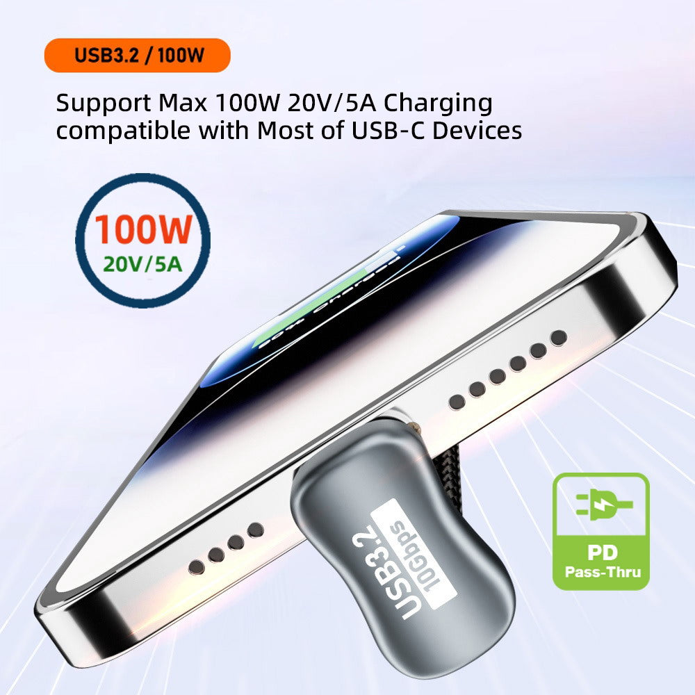 Chenyang Opposite U Shape Back Angled USB-C USB 3.1 Type C Male to Female Extension Data Cable 10Gbps 100W with Sleeve UC-058-OS