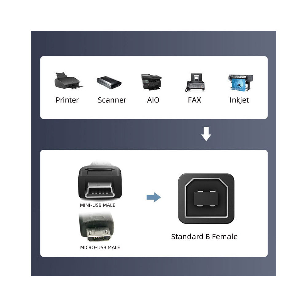 Chenyang 2pcs/lot USB 2.0 B Type Female to Mini USB & Micro Male Extension Adapter for Printer Phone Disk U2-010-MM
