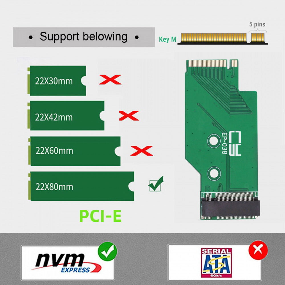 Chenyang NGFF NVME M-Key 22x42mm to 22x80mm Male to Female Extension SSD Adapter Compatible with Legion Go Game Boy EP-038