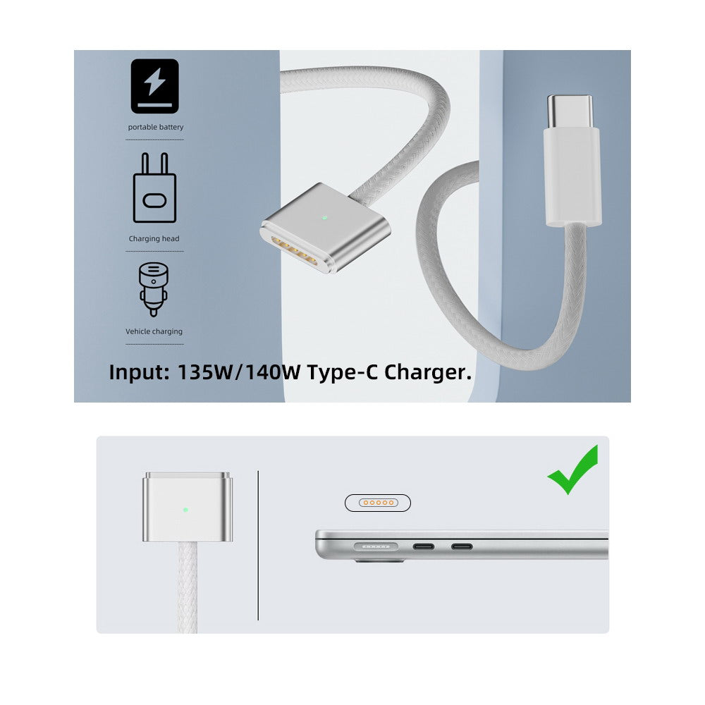 Chenyang Type C USB-C Input to Magnetic 3 Output Power 96W 100W 140W 65W PD Charge Cable for M2 M3 Mac Air Pro Blue UC-065-M2M3