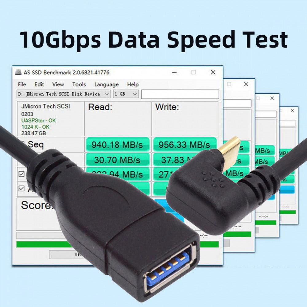 Chenyang USB-C USB 3.1 Type-C Male to USB 3.0-A Female 10Gbps OTG Data Power Cable Opposite U Shape Back Angled UC-200-OS