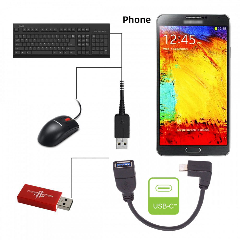 Chenyang USB-C USB 3.1 Type-C Male to USB 3.0-A Female 10Gbps OTG Data Power Cable Up Down Angled UC-200-UP