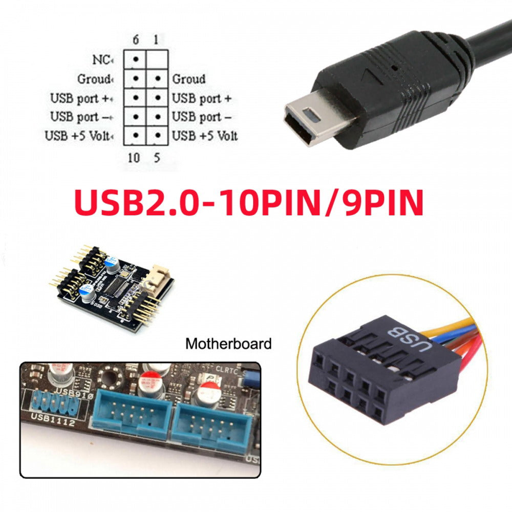 Chenyang USB 2.0 Motherboard 9pin 10pin Header to Mini USB 5Pin Cable 50cm for Mini Monitor Sensor Panel Camera U2-018-MN