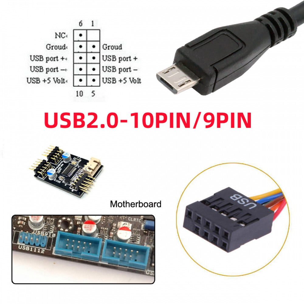 Chenyang USB 2.0 Motherboard 9pin 10pin Header to Micro USB 5Pin Cable 50cm for Mini Monitor Sensor Panel Camera U2-018-MM