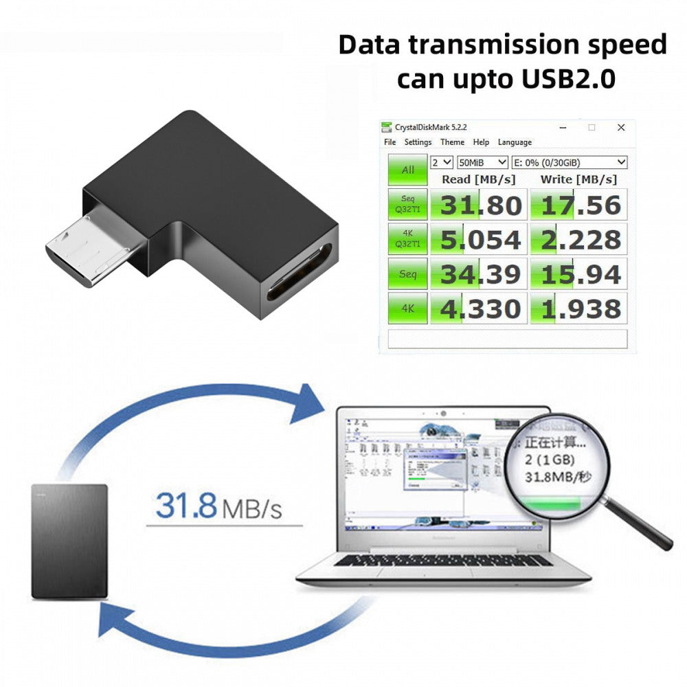 Chenyang 4pcs/lot USB-C USB2.0 Type C Female to Micro USB Male Power Data Adapter 90 Degree Left Angled Type UC-102-LE-4PCS