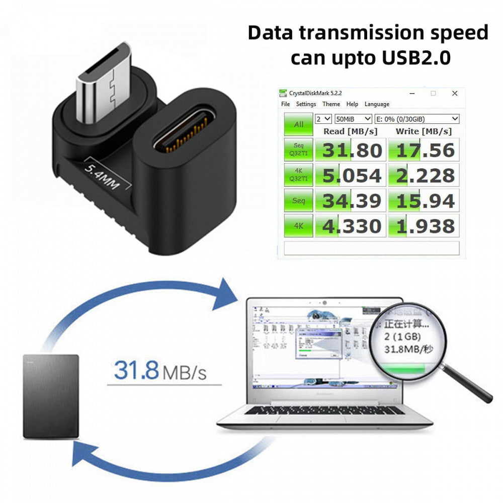 Chenyang 4pcs/lot USB-C USB2.0 Type C Female to Micro USB Male Power Data Adapter 360 Degree Opposite Down Back Angled UC-102-OS-4PCS