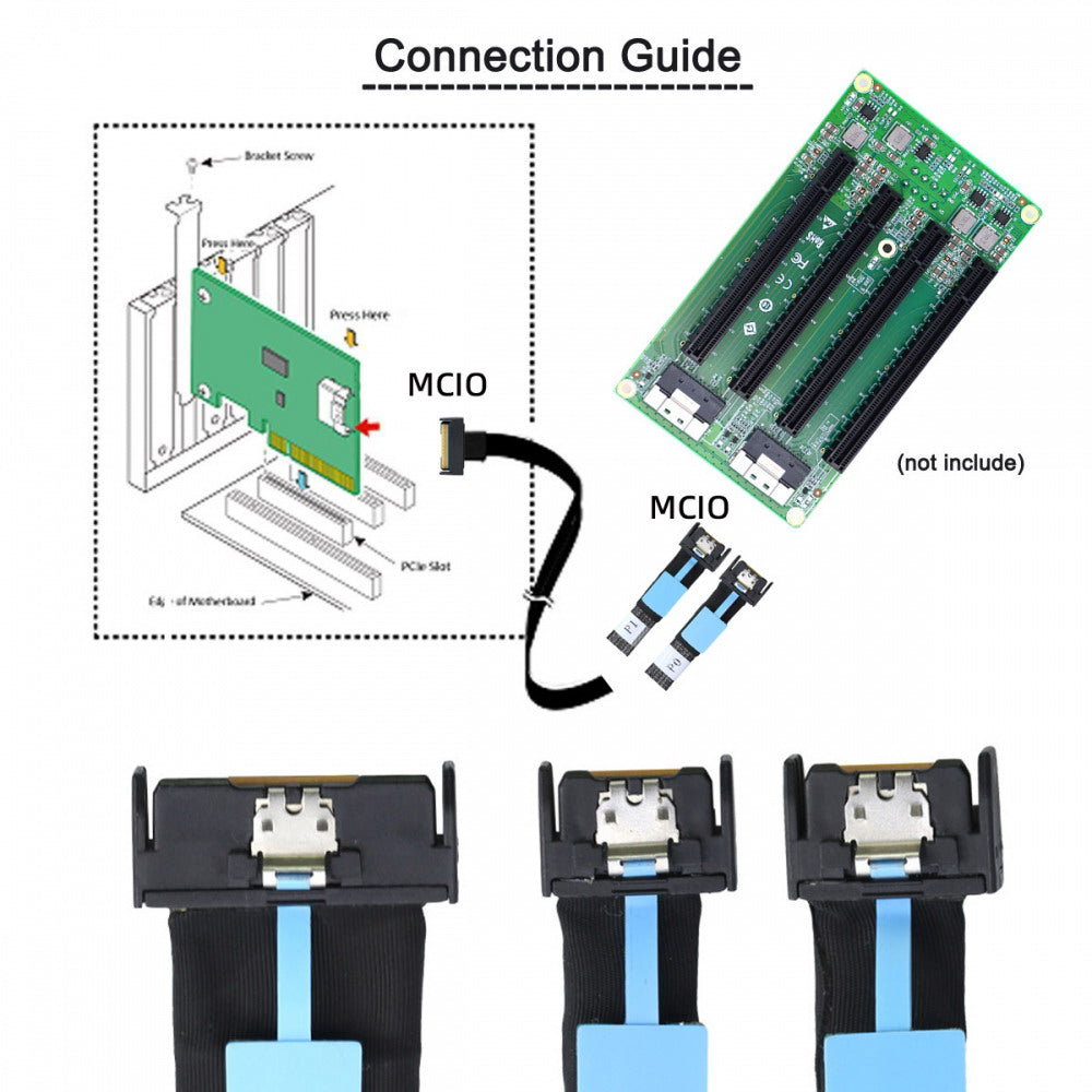 Chenyang PCI-E 5.0 Mini Cool Edge IO MCIO STR PCI-E 8i 74Pin Male to Dual MCIO 38Pin Male Extender Cable 50cm SF-080