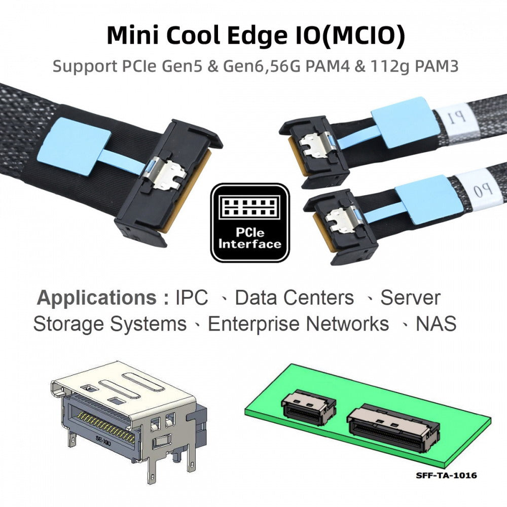 Chenyang PCI-E 5.0 Mini Cool Edge IO MCIO STR PCI-E 8i 74Pin Male to Dual MCIO 38Pin Male Extender Cable 50cm SF-080