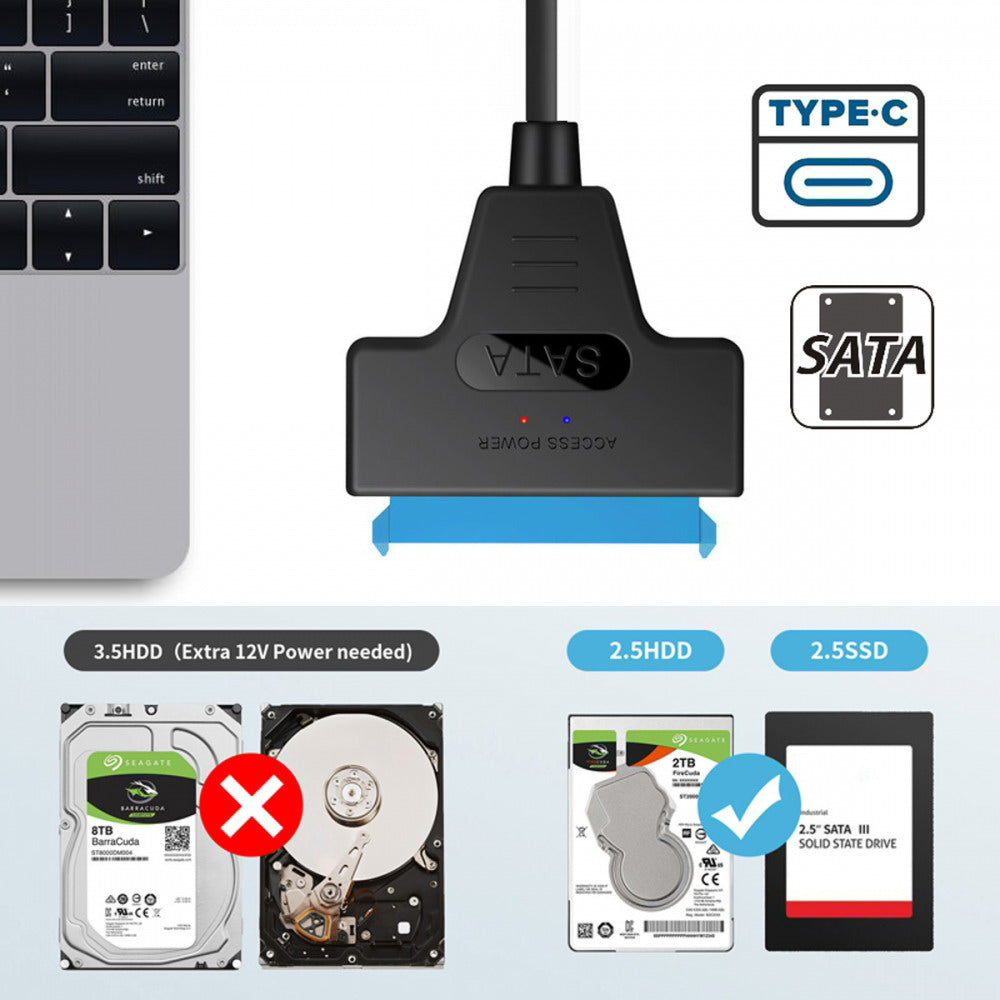 Chenyang Type C USB 3.1 Male to SATA 22 Pin 2.5" Hard disk driver SSD Adapter Cable for Laptop UC-146-BK