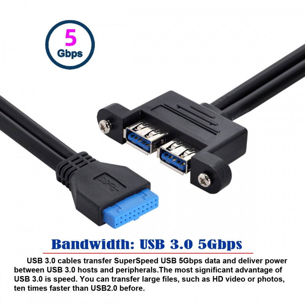 Chenyang Dual Port USB 3.0 Female Panel Type to Motherboard 20Pin Header cable 50cm U3-043