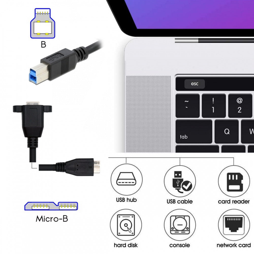 Chenyang USB 3.0 Type-B Female to USB3.0 Micro-B Male Cable Extension 5Gbps for Disk SSD Camera Data 30cm U3-087