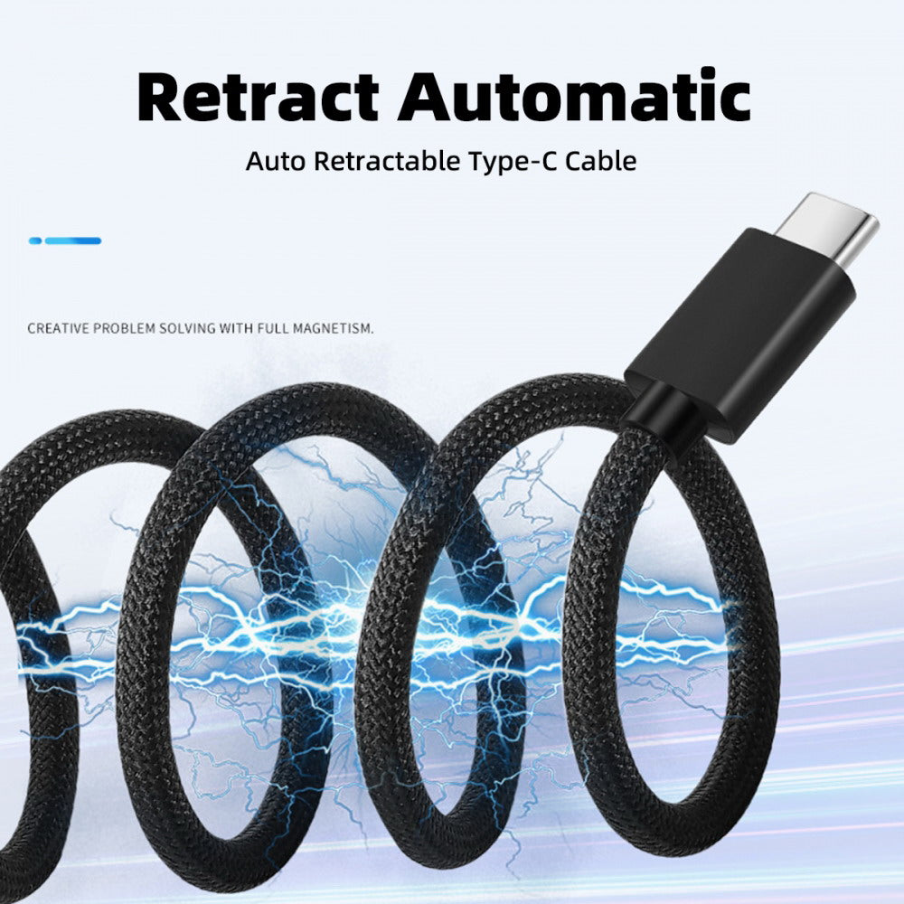 Chenyang USB-C to Type-C Cable Magnetic Auto Retract Coiled 65W PD for Car Phone Laptop Retractable UC-003-MG