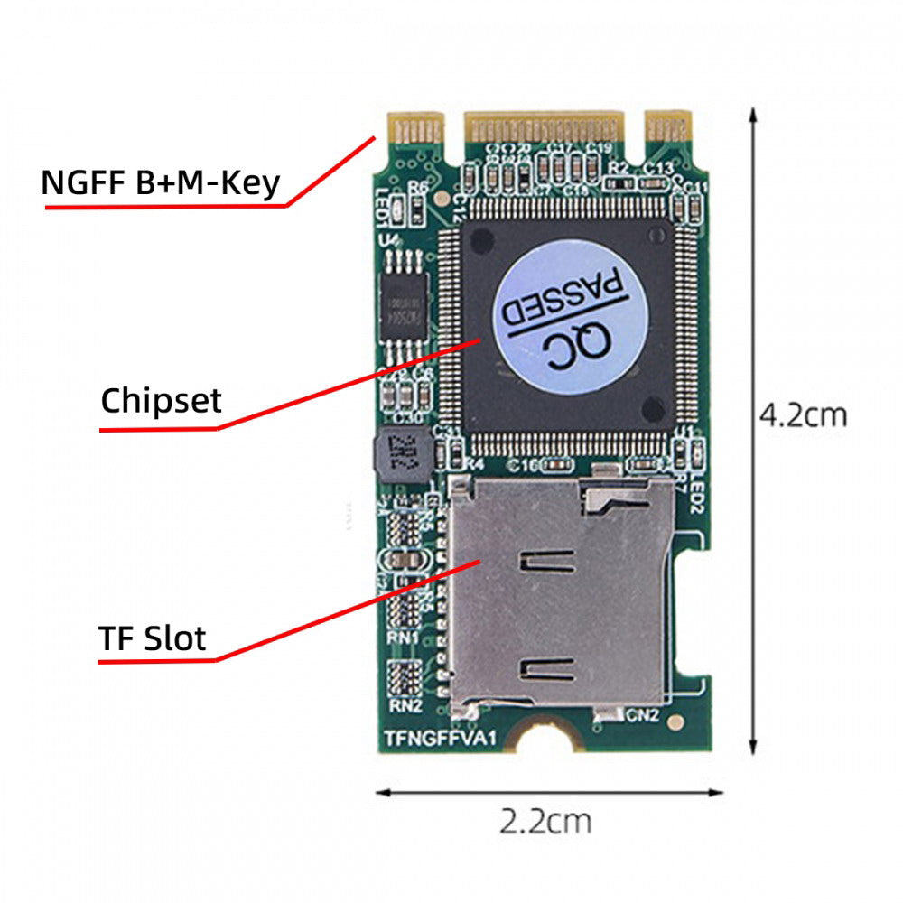 Chenyang 22x42mm M.2 NGFF B-Key to Micro SD T-Flash TF Card Rearder B+M Key Adapter Embedded for Industrial Mobile SSD EP-041-2242MM