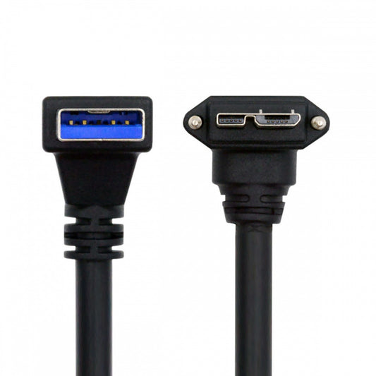 Chenyang Down Angled 90 Degree USB 3.0 A Male to Micro-B 3.0 Plug Down Angled Locking Screw Panel Cable 25cm U3-078-DN