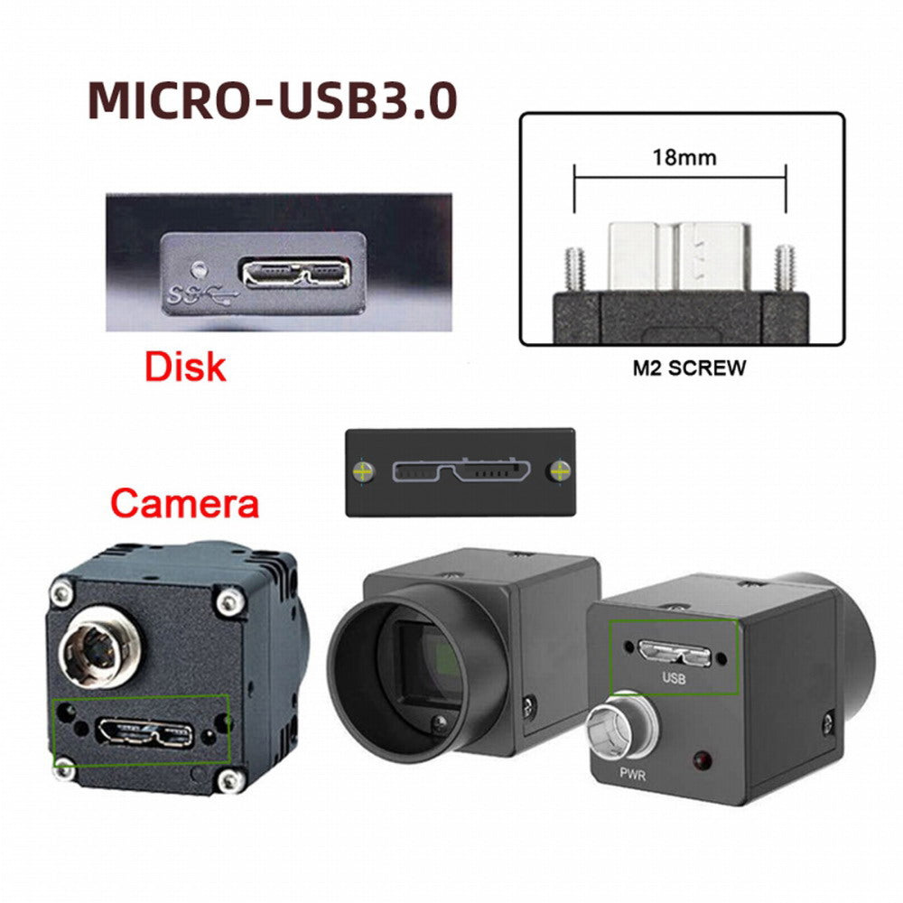 Chenyang Down Angled 90 Degree USB 3.0 A Male to Micro-B 3.0 Plug Down Angled Locking Screw Panel Cable 25cm U3-078-DN