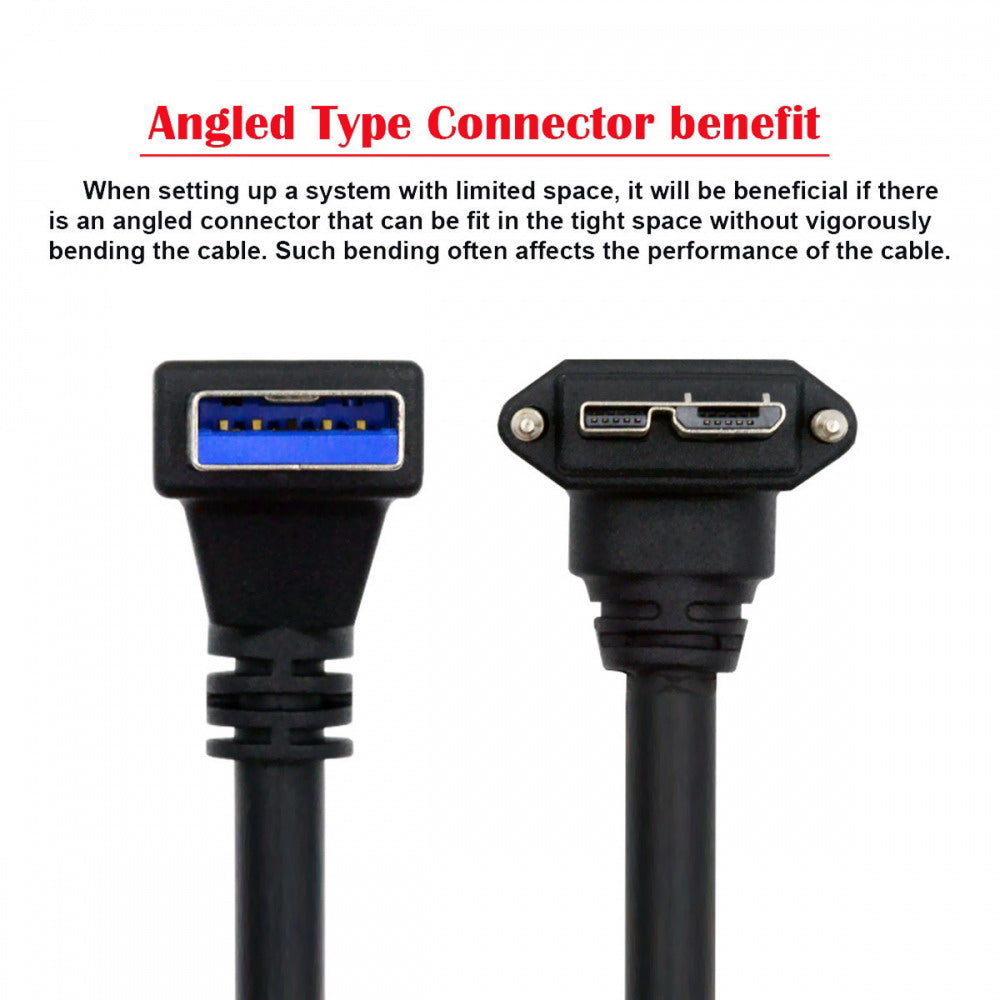 Chenyang Down Angled 90 Degree USB 3.0 A Male to Micro-B 3.0 Plug Down Angled Locking Screw Panel Cable 25cm U3-078-DN