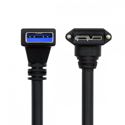 Chenyang Down Angled 90 Degree USB 3.0 A Male to Micro-B 3.0 Plug Up Angled Locking Screw Panel Cable 25cm U3-078-UP