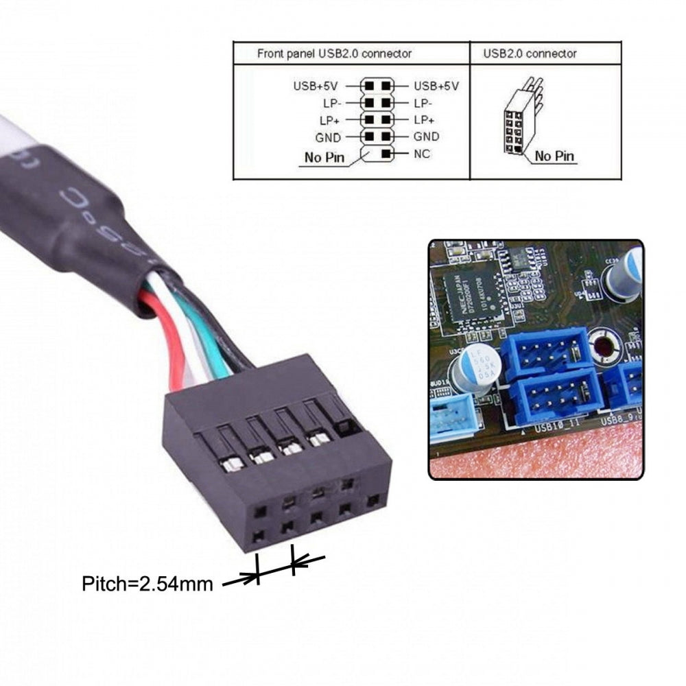 Chenyang Dual Port USB 2.0 to Motherboard 9Pin 10Pin Header Extension Adapter Cable with Bracket U2-142