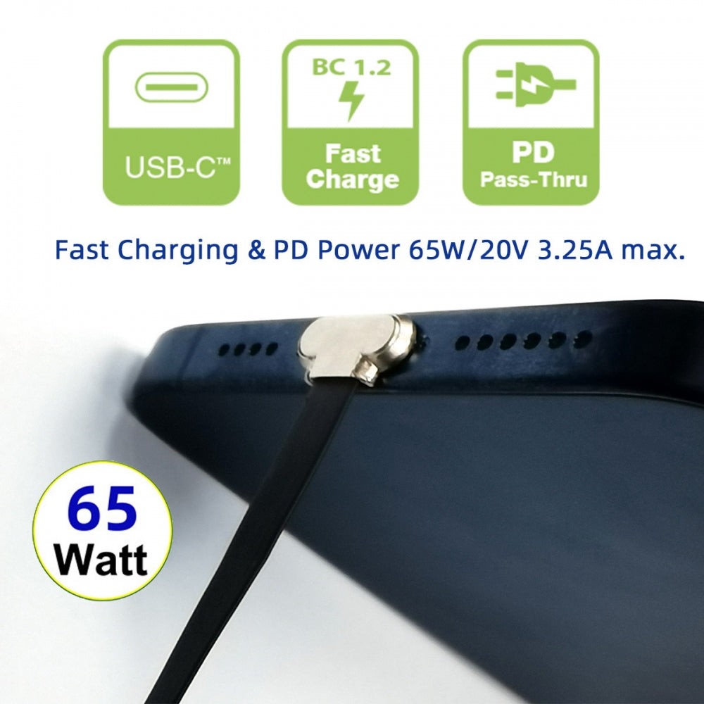 Chenyang Angled USB-C Type C to USB-C Ultra Slim Flat Power USB2.0 Data Cable 65W Fast Charge for Laptop Tablet Phone UC-170-0.07M