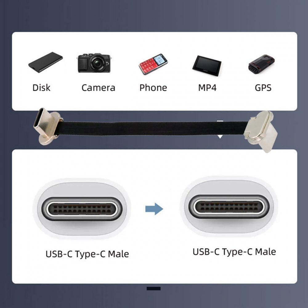 Chenyang Angled USB-C Type C to USB-C Ultra Slim Flat Power USB2.0 Data Cable 65W Fast Charge for Laptop Tablet Phone UC-170-0.07M