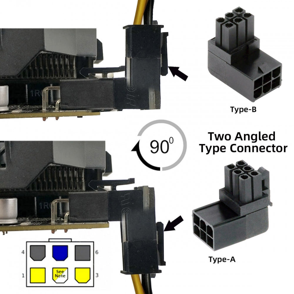 Chenyang 2pcs/lot ATX 6Pin Male to Female 90 Degree Up Down Angled Power Header Adapter for GPU Graphics Card PW-021