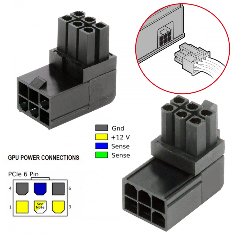 Chenyang 2pcs/lot ATX 6Pin Male to Female 90 Degree Up Down Angled Power Header Adapter for GPU Graphics Card PW-021