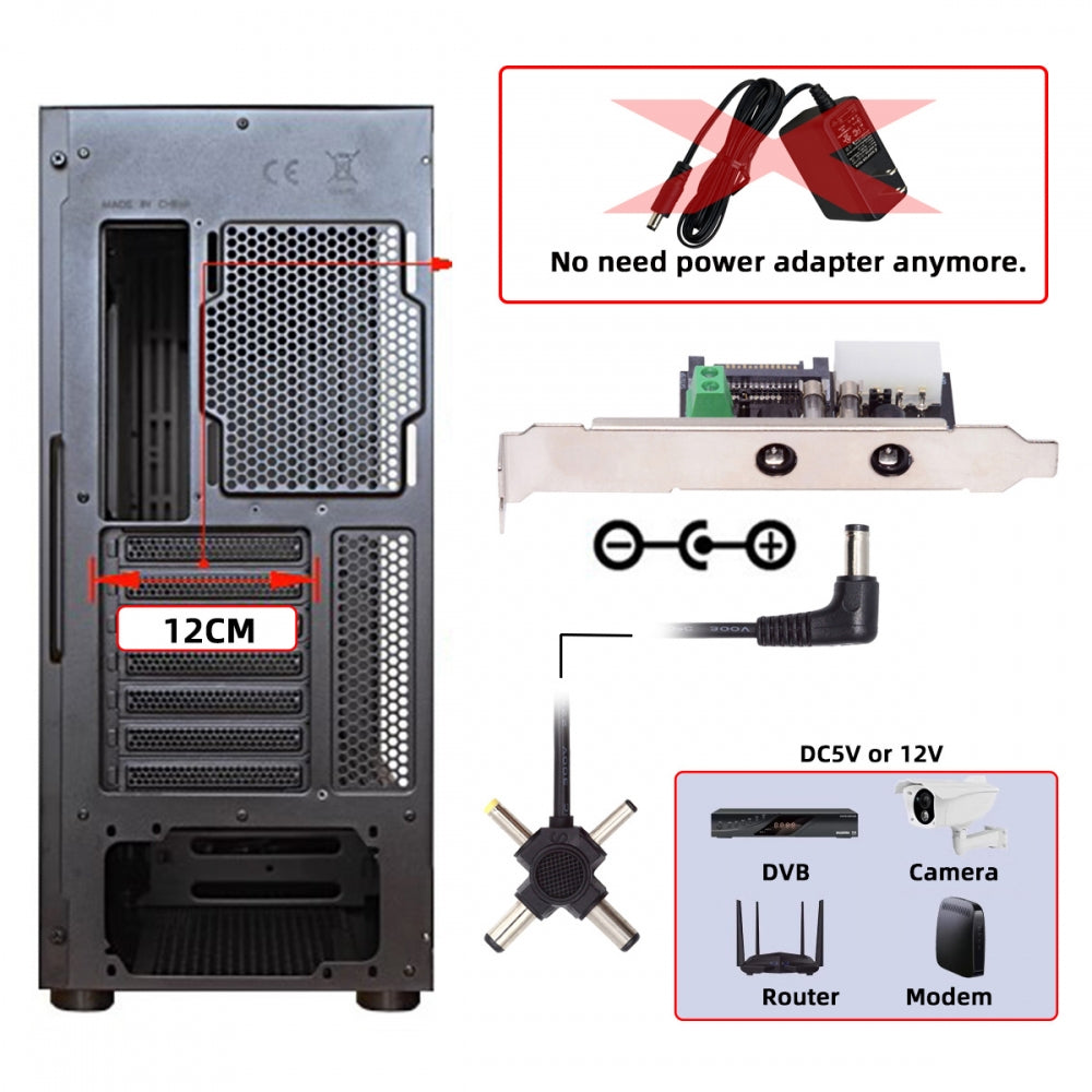 Chenyang DC 12V 5V Output Power System Intelligent Control Management System Power Card with PCI-E Bracket for Monitor Router PW-030