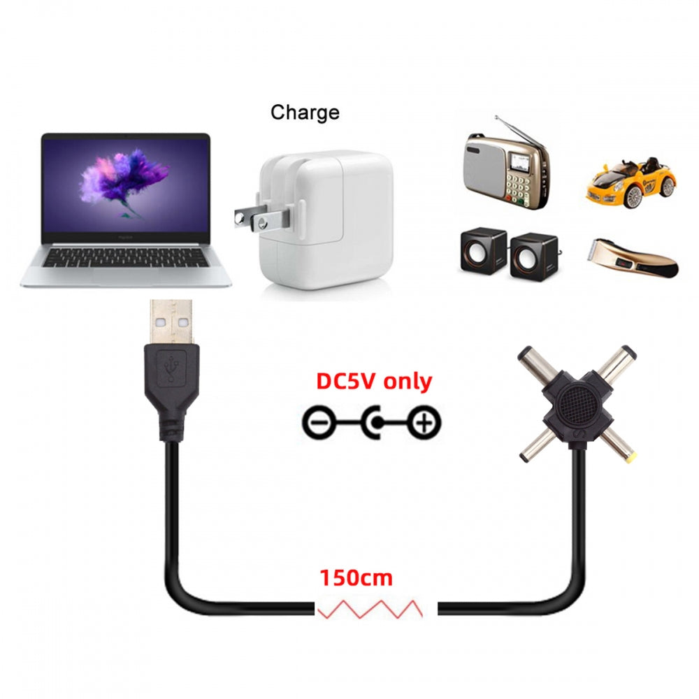 Chenyang USB 2.0 Type-A Male to 4-in-1 DC 5V 5.5x2.5mm 5.5x2.1mm 4.0x1.7mm 3.5x1.3mm Power Plug Barrel Connector Charge Cable PW-010-AM