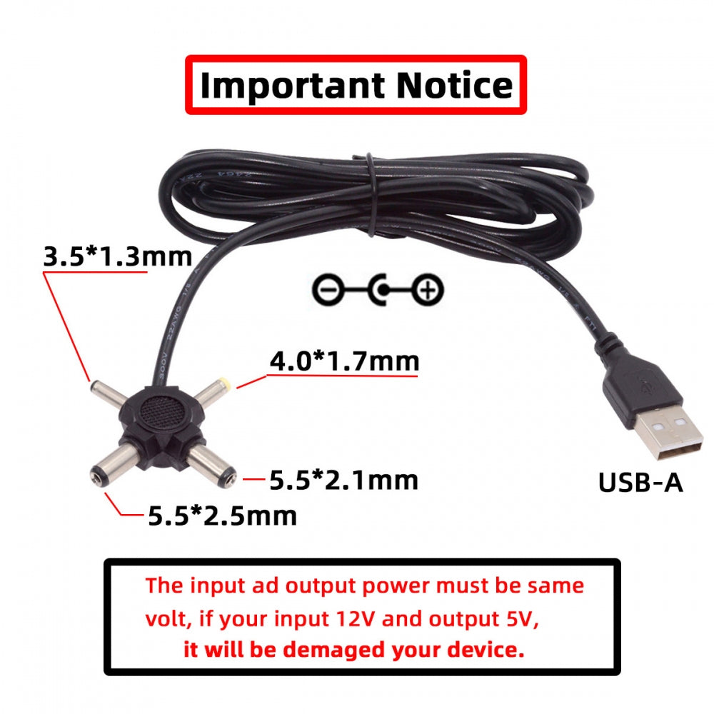 Chenyang USB 2.0 Type-A Male to 4-in-1 DC 5V 5.5x2.5mm 5.5x2.1mm 4.0x1.7mm 3.5x1.3mm Power Plug Barrel Connector Charge Cable PW-010-AM