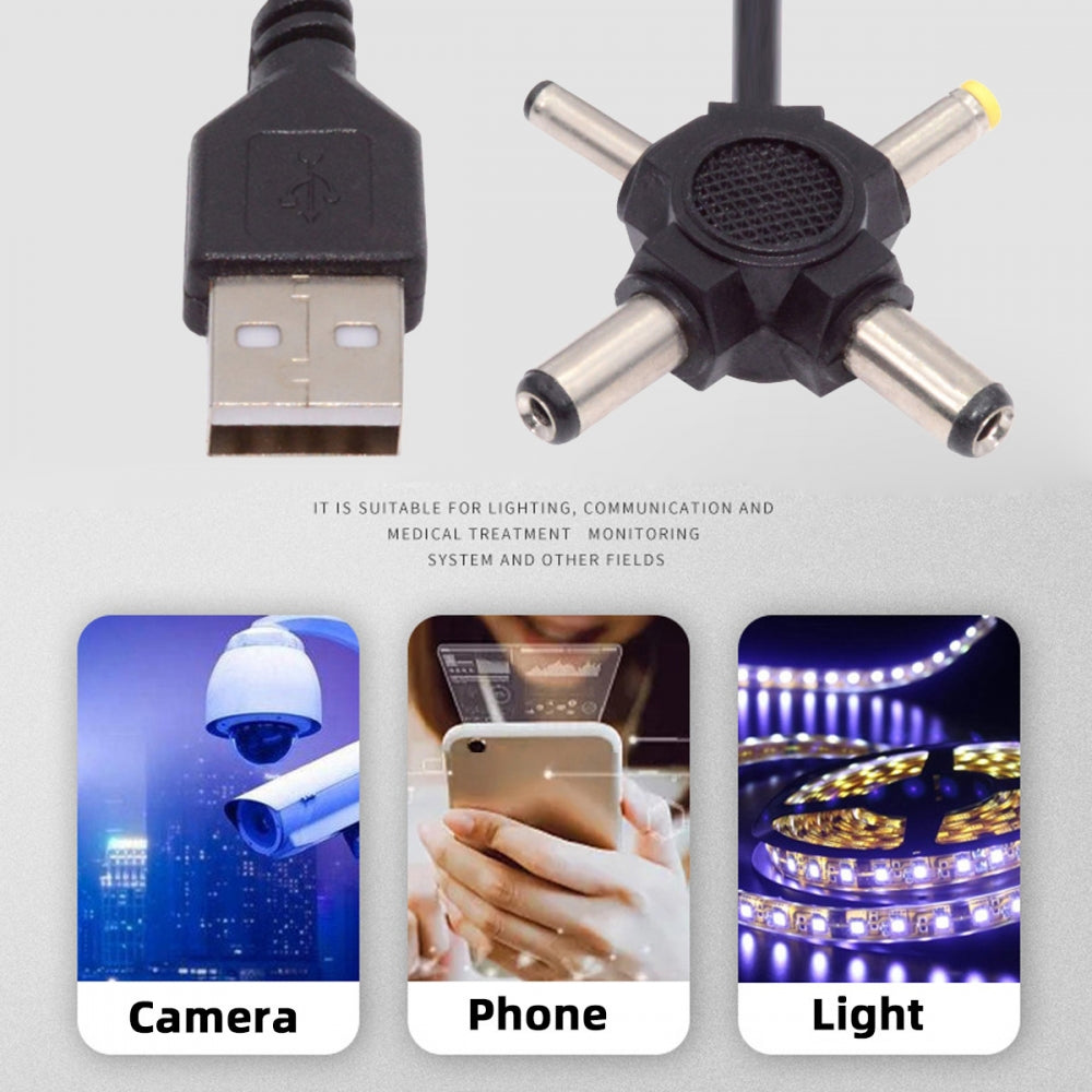 Chenyang USB 2.0 Type-A Male to 4-in-1 DC 5V 5.5x2.5mm 5.5x2.1mm 4.0x1.7mm 3.5x1.3mm Power Plug Barrel Connector Charge Cable PW-010-AM