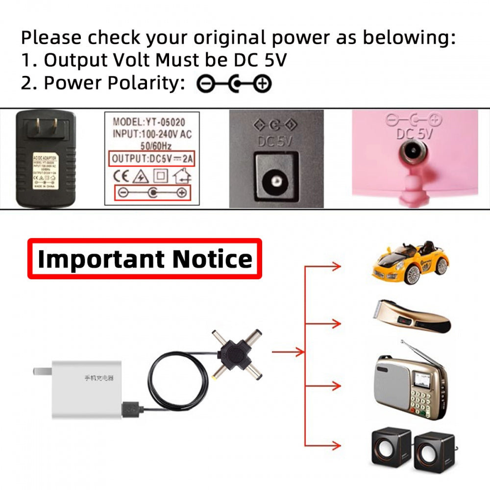 Chenyang USB 2.0 Type-A Male to 4-in-1 DC 5V 5.5x2.5mm 5.5x2.1mm 4.0x1.7mm 3.5x1.3mm Power Plug Barrel Connector Charge Cable PW-010-AM