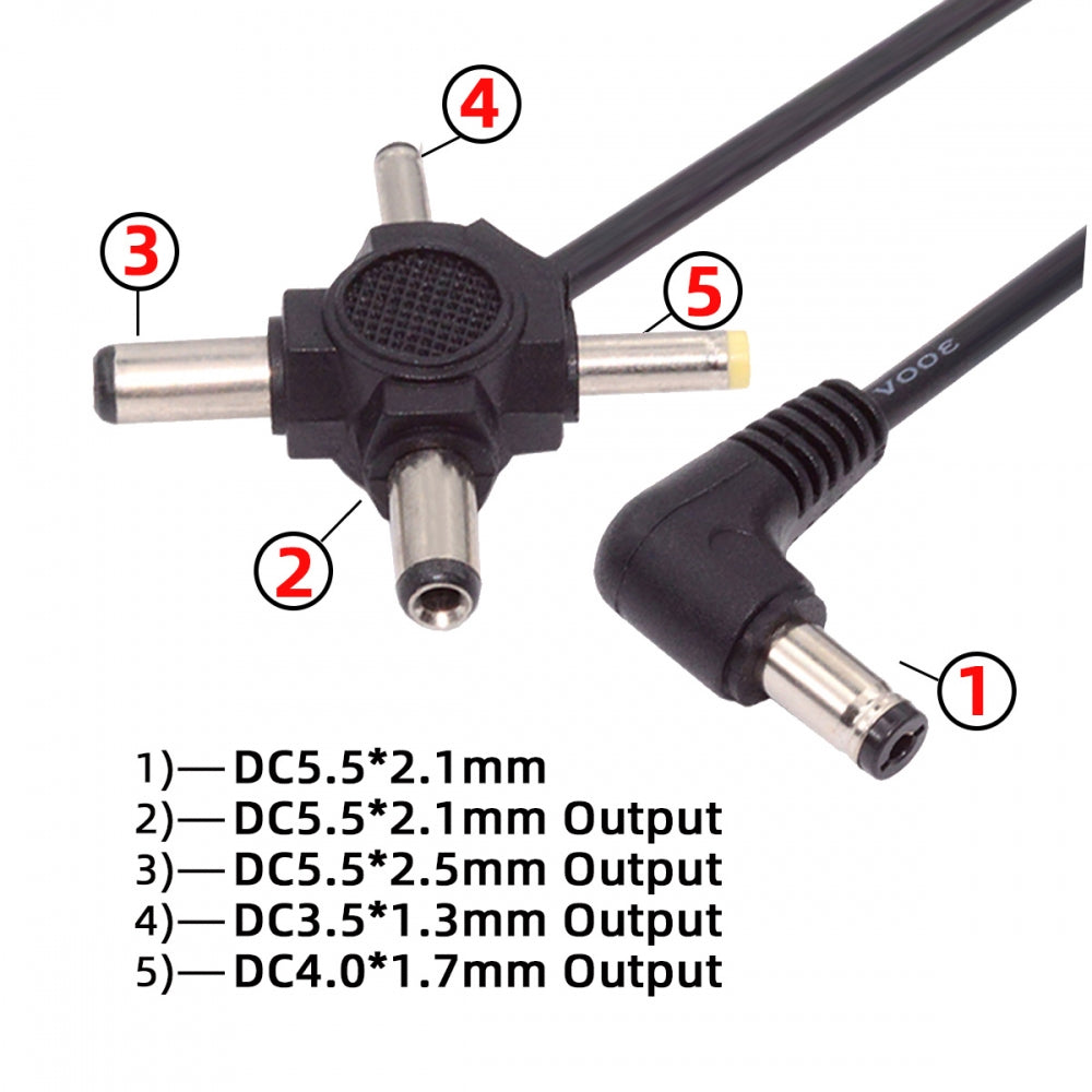 Chenyang DC 5.5mm Plug to 4-in-1 DC 5V 5.5x2.5mm 5.5x2.1mm 4.0x1.7mm 3.5x1.3mm Power Plug Barrel Connector Charge Cable PW-010-DC