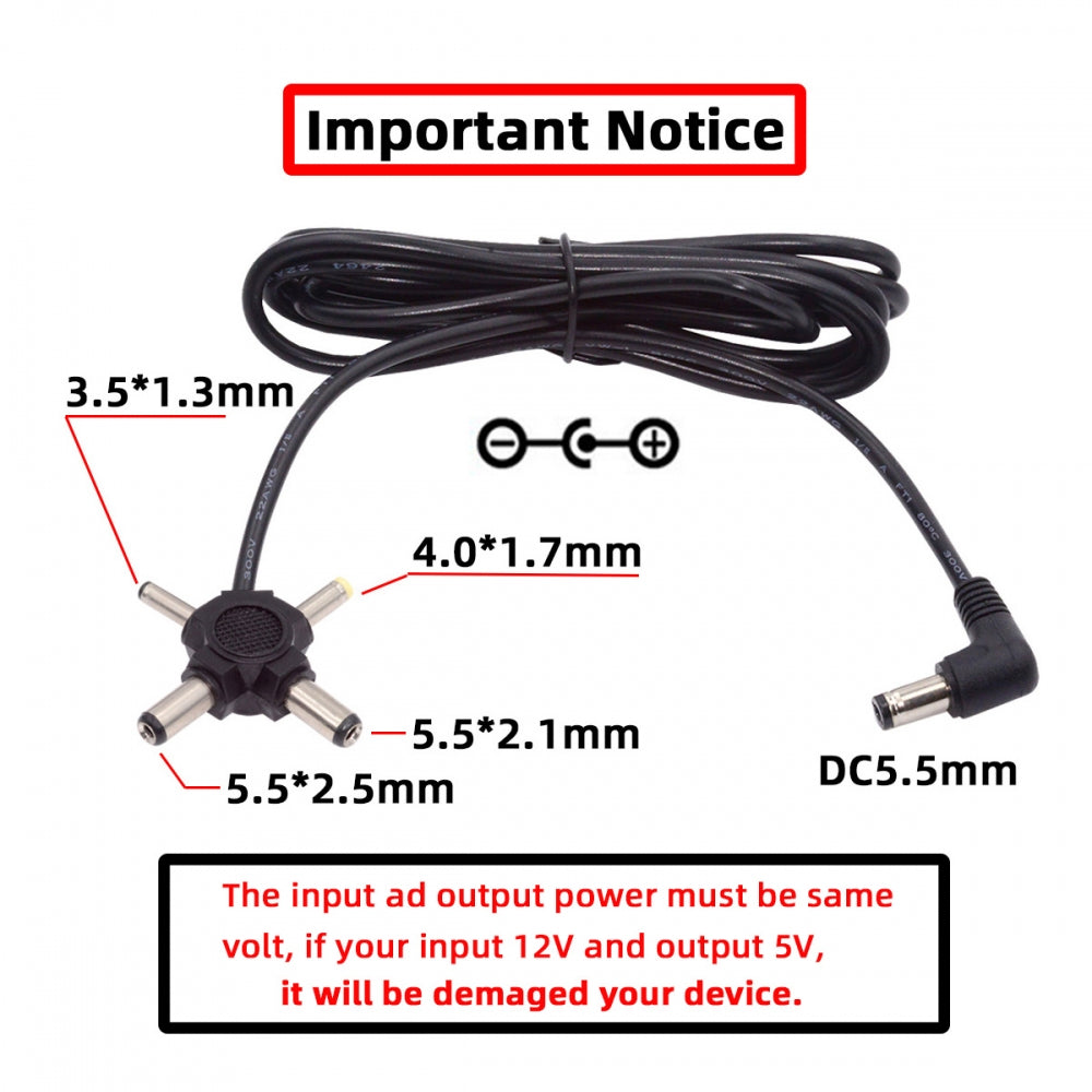 Chenyang DC 5.5mm Plug to 4-in-1 DC 5V 5.5x2.5mm 5.5x2.1mm 4.0x1.7mm 3.5x1.3mm Power Plug Barrel Connector Charge Cable PW-010-DC