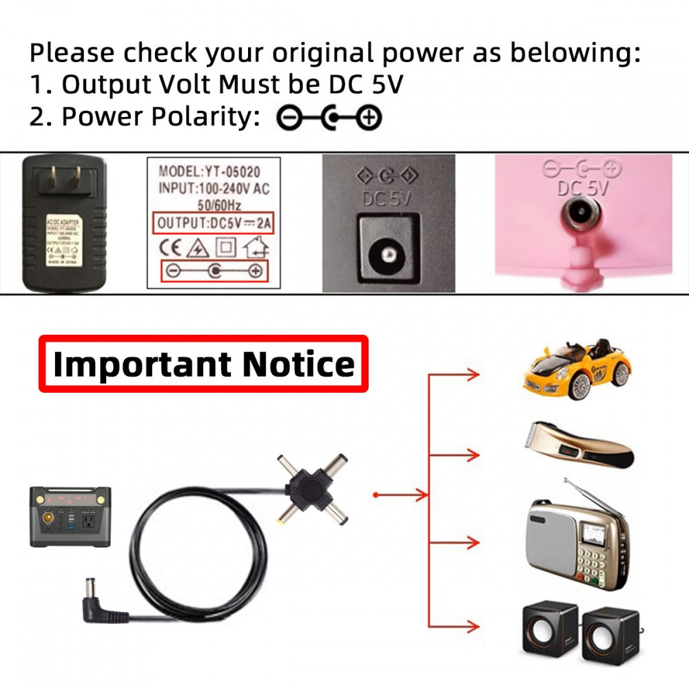 Chenyang DC 5.5mm Plug to 4-in-1 DC 5V 5.5x2.5mm 5.5x2.1mm 4.0x1.7mm 3.5x1.3mm Power Plug Barrel Connector Charge Cable PW-010-DC