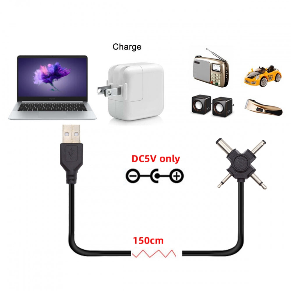 Chenyang USB 2.0 Type-A Male to 4-in-1 DC 5V 5.5x2.1mm 4.0x1.7mm Mono 3.5mm 2.5mm Power Plug Barrel Connector Charge Cable PW-010-MO