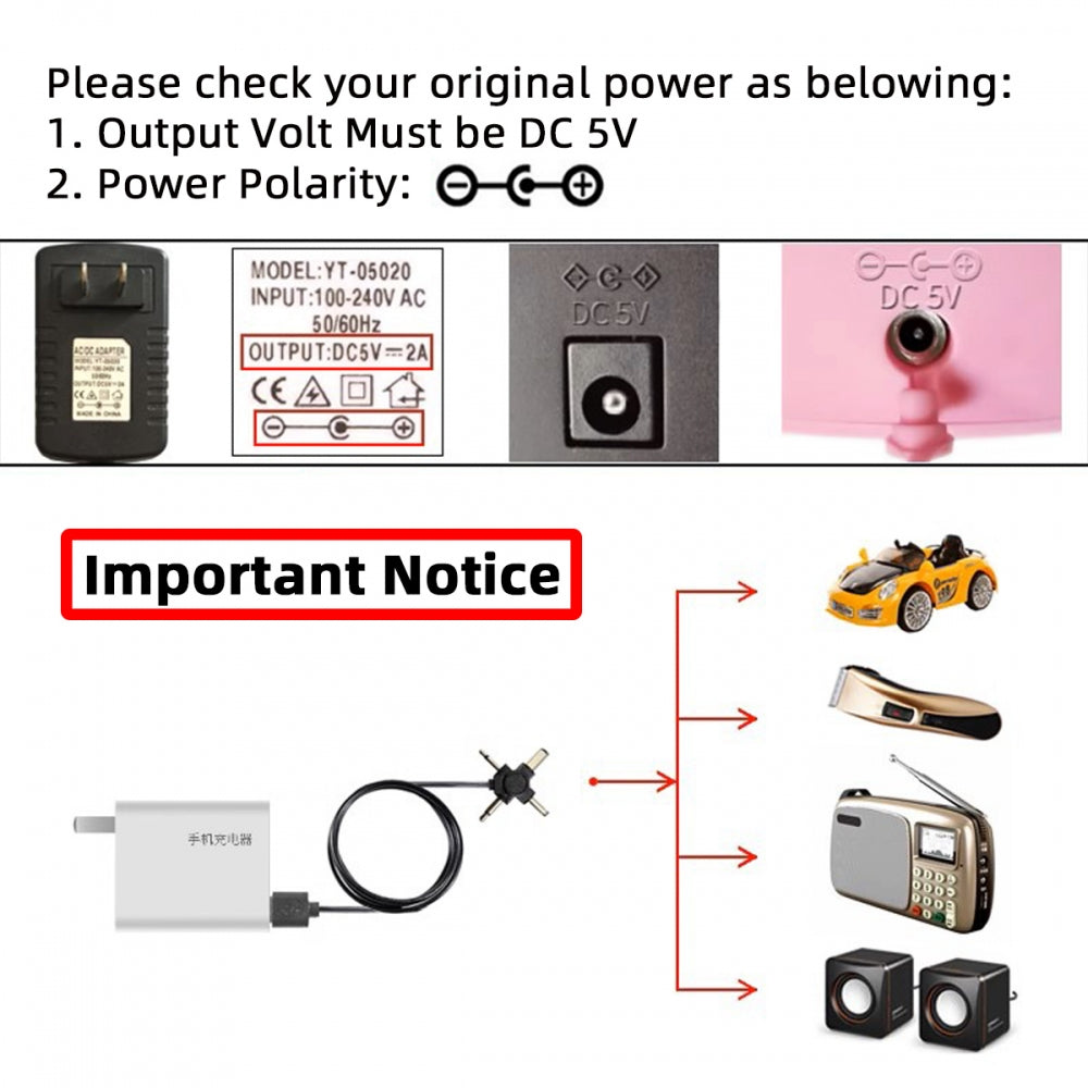 Chenyang USB 2.0 Type-A Male to 4-in-1 DC 5V 5.5x2.1mm 4.0x1.7mm Mono 3.5mm 2.5mm Power Plug Barrel Connector Charge Cable PW-010-MO